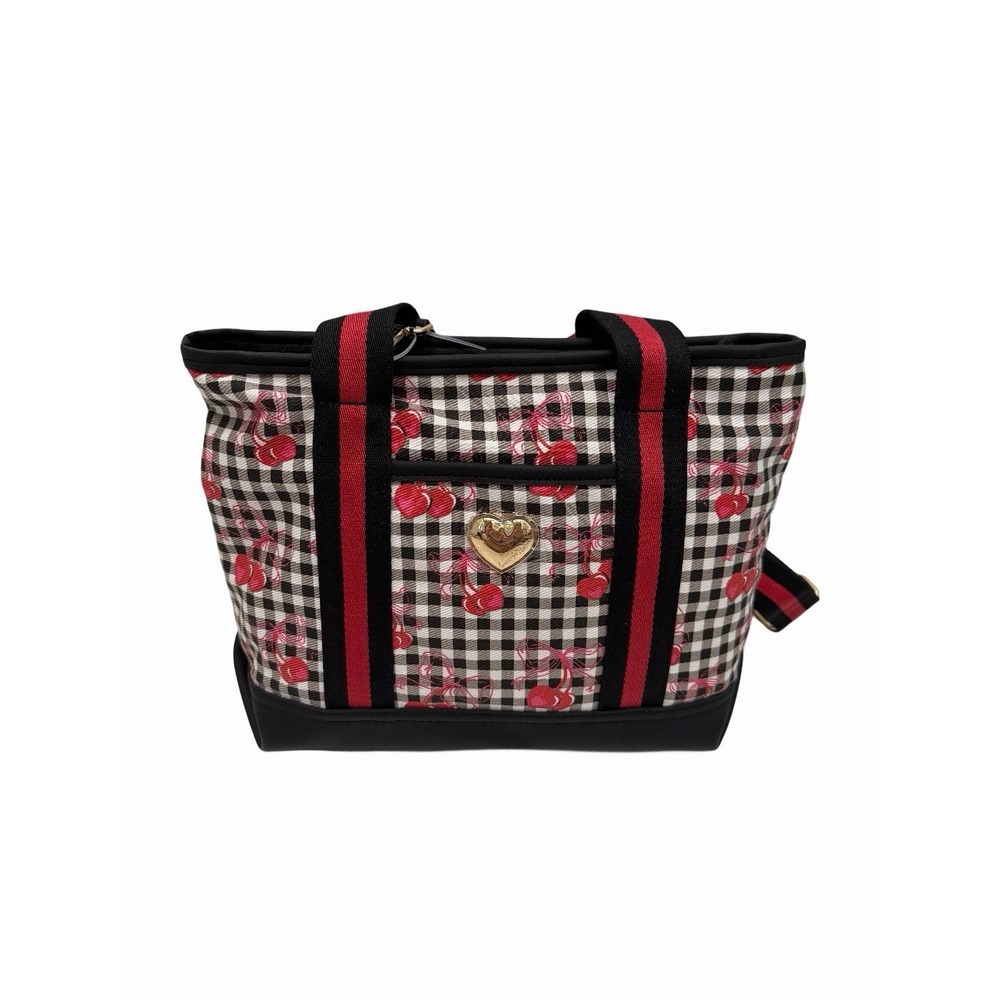 LUV Betsey by Betsey Johnson checkered tote bag womens cherry print NWOT